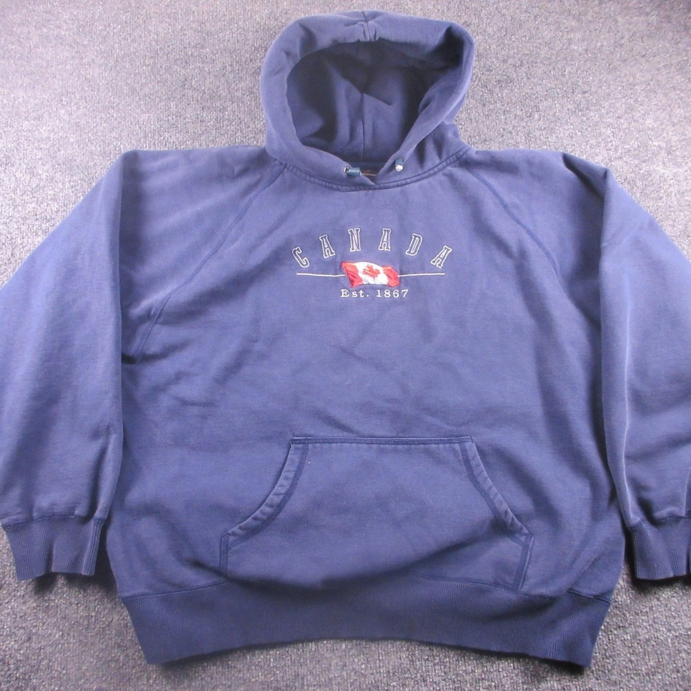 Canadian Country Collection Hoodie Mens XL Blue Canada Flag Fleece Pullover
